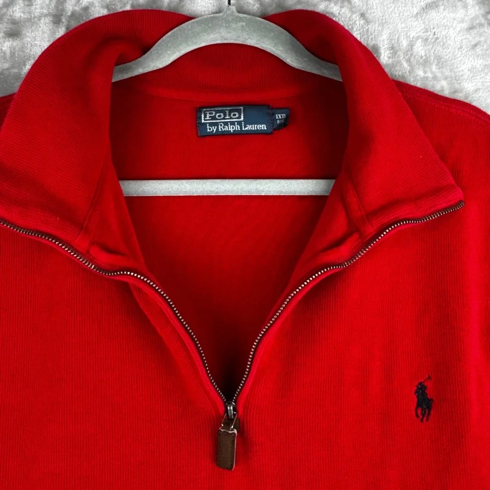 Polo‎ Ralph Lauren Quarter Zip Mens 1XB Red Ribbed Cotton Pullover (1563)